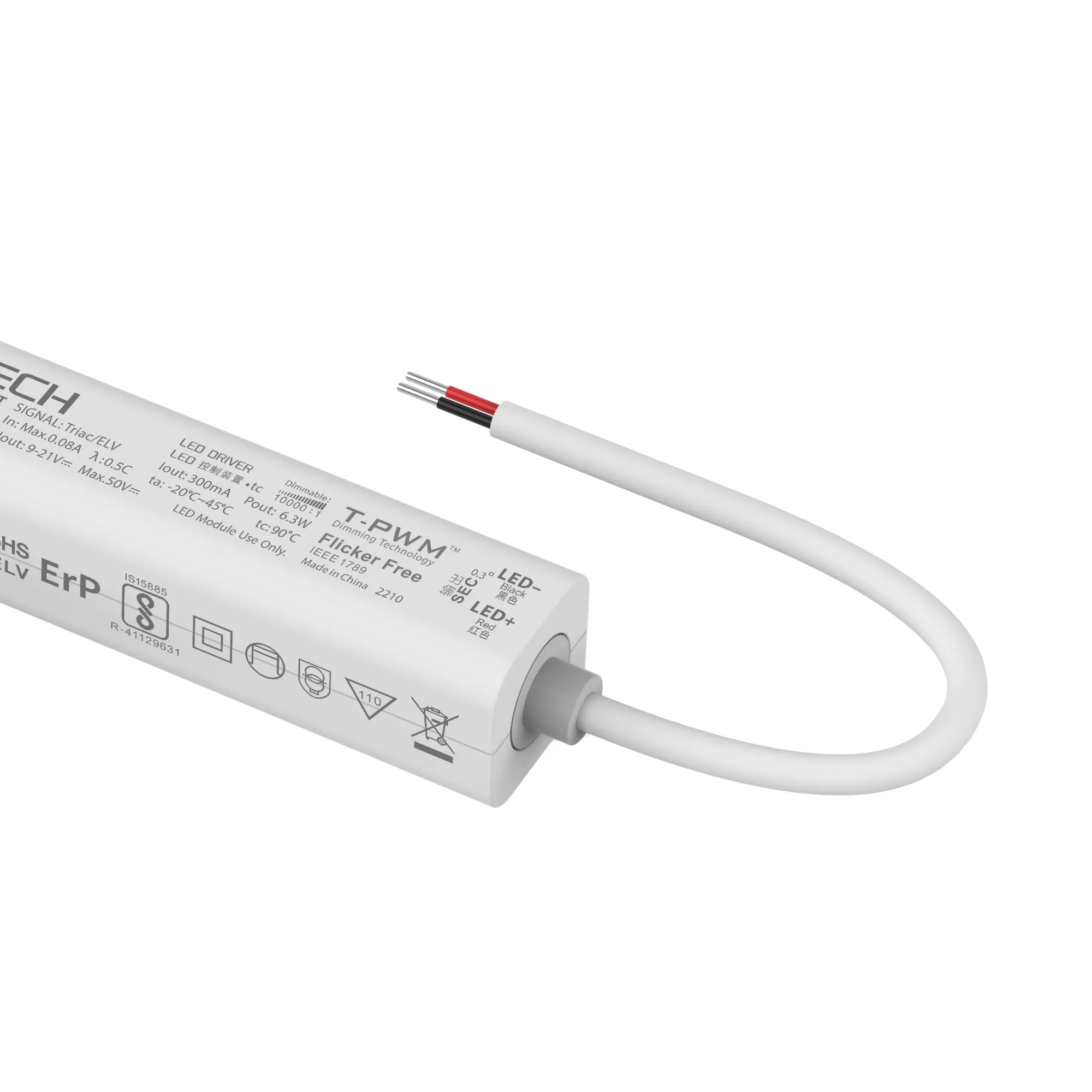 Triac/ELV, PWM,6W, C. Current Dimmable Driver, 300mA, DC:9-42Vdc, EFF>70%, IP20. SE-6-300-G1T  LTECH Triac Constant Current